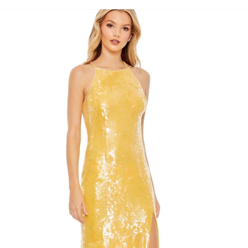 MAC DUGGAL YELLOW SEQUIN DRESS